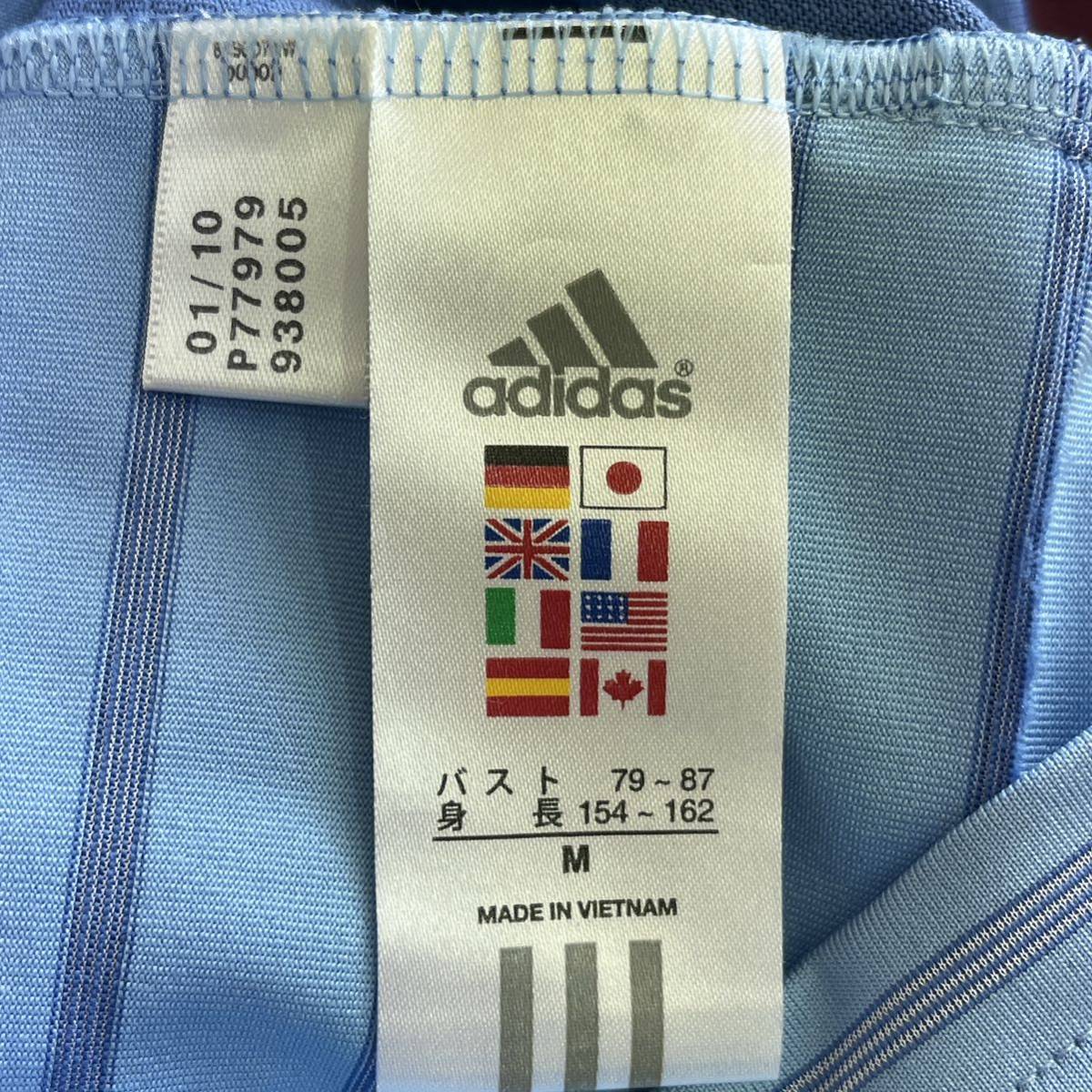 アディダス adidas レディース ゴルフクラブ 半袖 ポロシャツ Mサイズ 水色 ライトブルー ボーダー ハーブジップ lll_画像8