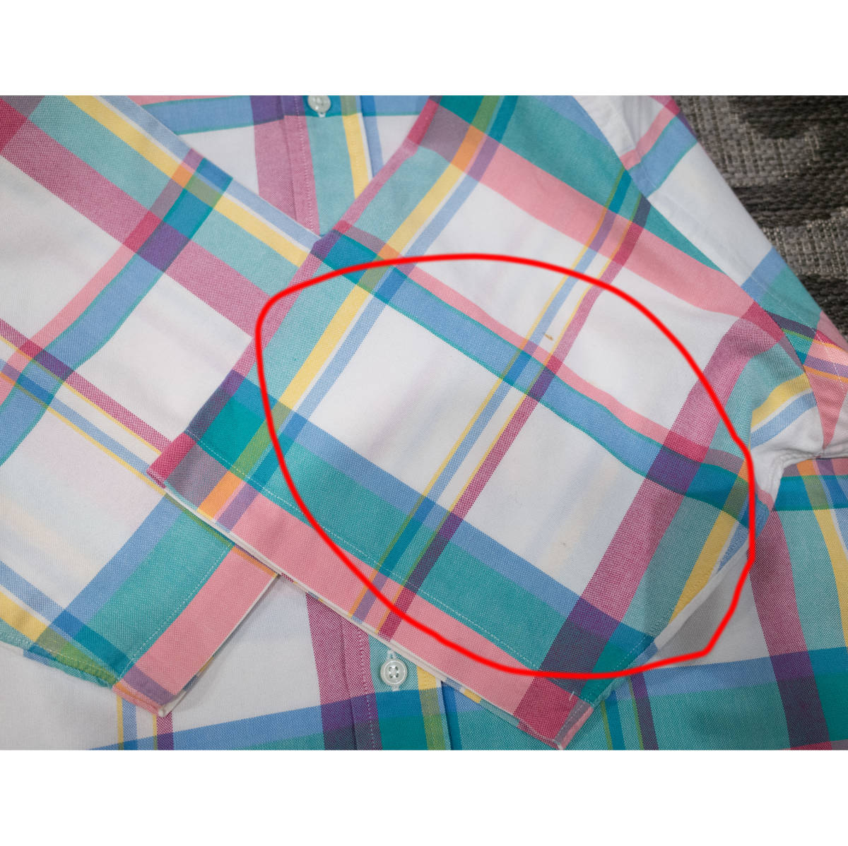 【美品】L / 90's POLO RALPH LAUREN ポロラルフローレン 半袖 チェック 胸ポケット 刺繍 緑 ピンク 黄 白 オールド 薄手 メンズ_画像6