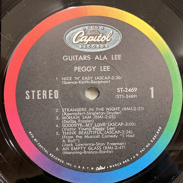 ●即決LP Peggy Lee / Guitar Ala Lee st2469 jv4452 米オリジナル ペギー・リー 艶無黒虹中央ロゴ、Stereo _画像3