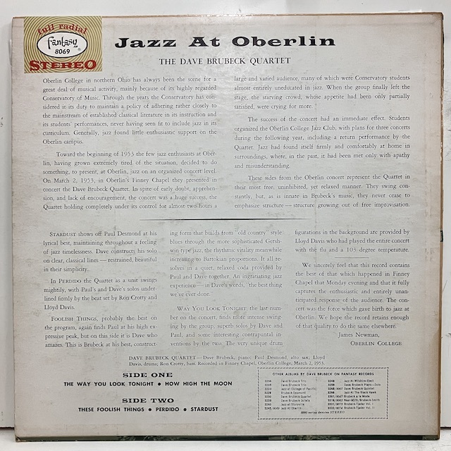 ●即決LP Dave Brubeck Quartet / Jazz At Oberlin 8069 j37025 米盤、青盤Dg Stereo デイヴ・ブルーベック _画像4