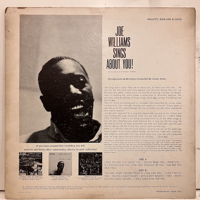 ●即決VOCAL LP Joe Williams / Sings About You r-52030 jv4570 米オリジナル、艶カラー・スポークDg モノラル _画像4