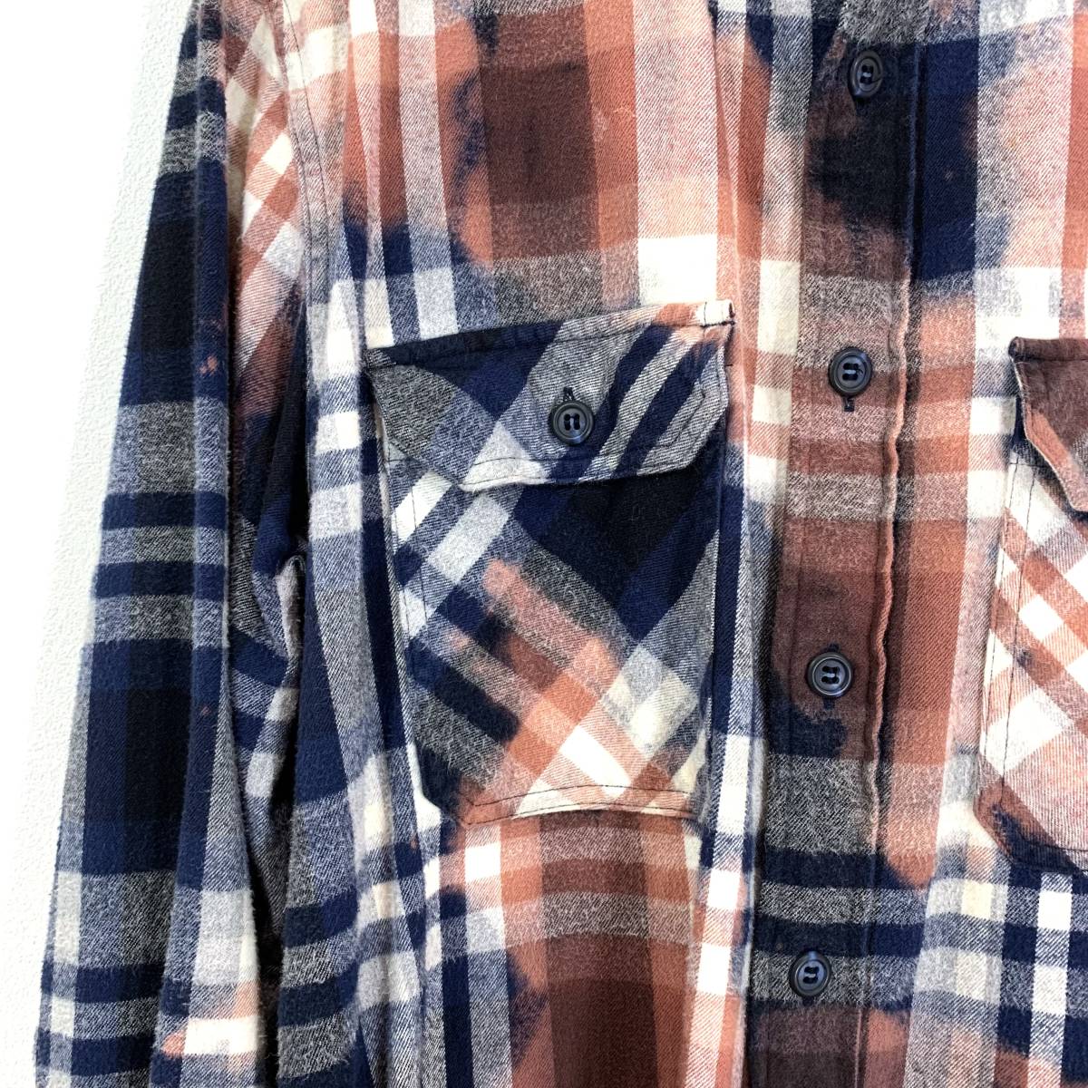 DESCENDANT MOSS CHECK LS SHIRT 02 M ブリーチ 加工 モス チェック ネル シャツ 長袖 柄 ディセンダント_画像3