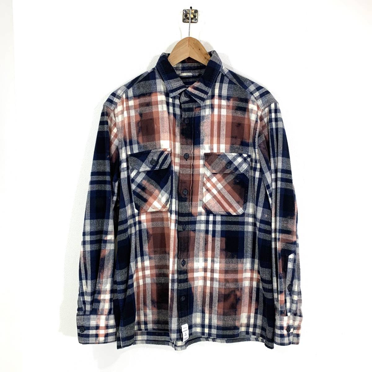 DESCENDANT MOSS CHECK LS SHIRT 02 M ブリーチ 加工 モス チェック ネル シャツ 長袖 柄 ディセンダント_画像1