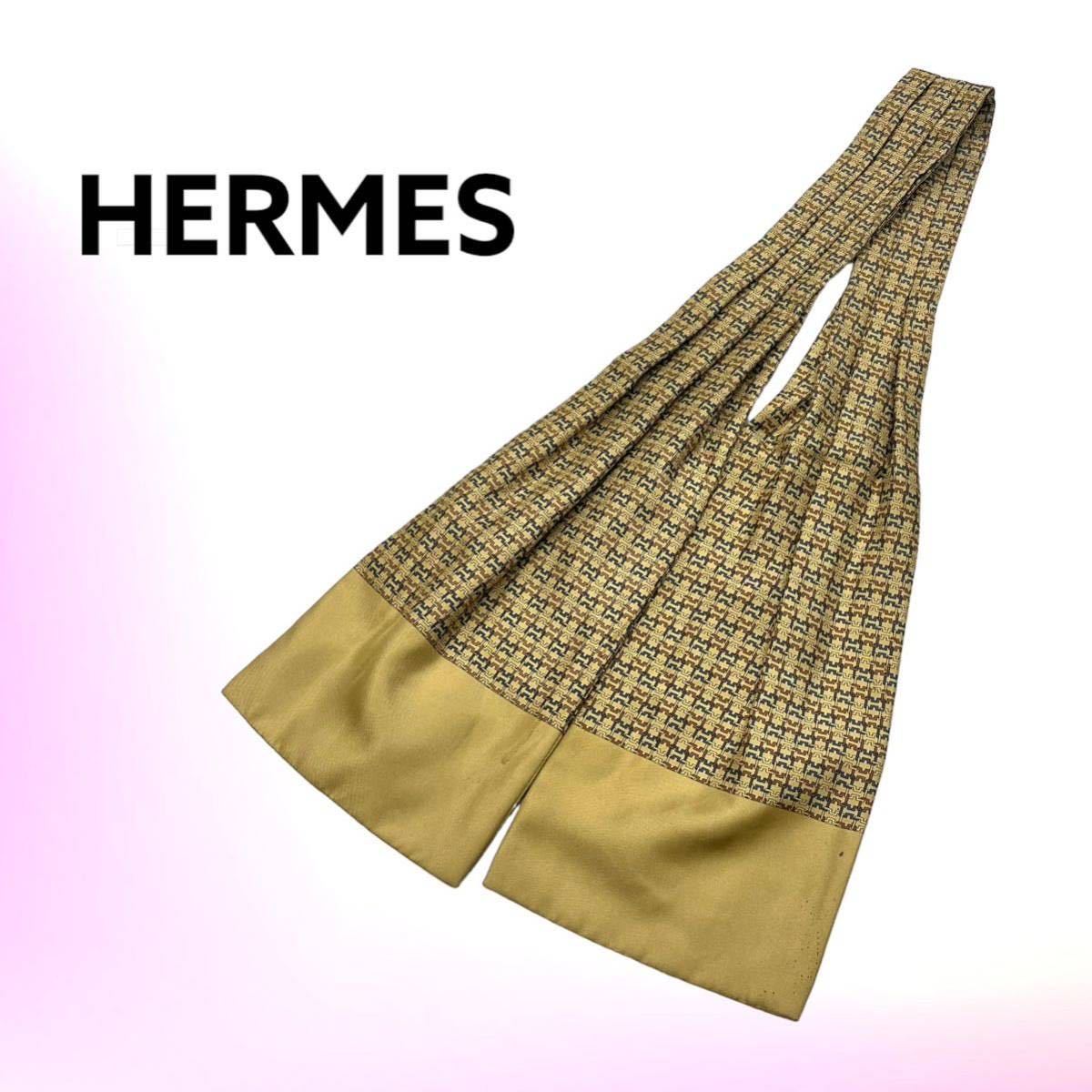 人気品!】 高級 HERMES エルメス シルク100% 総柄 アスコットタイ