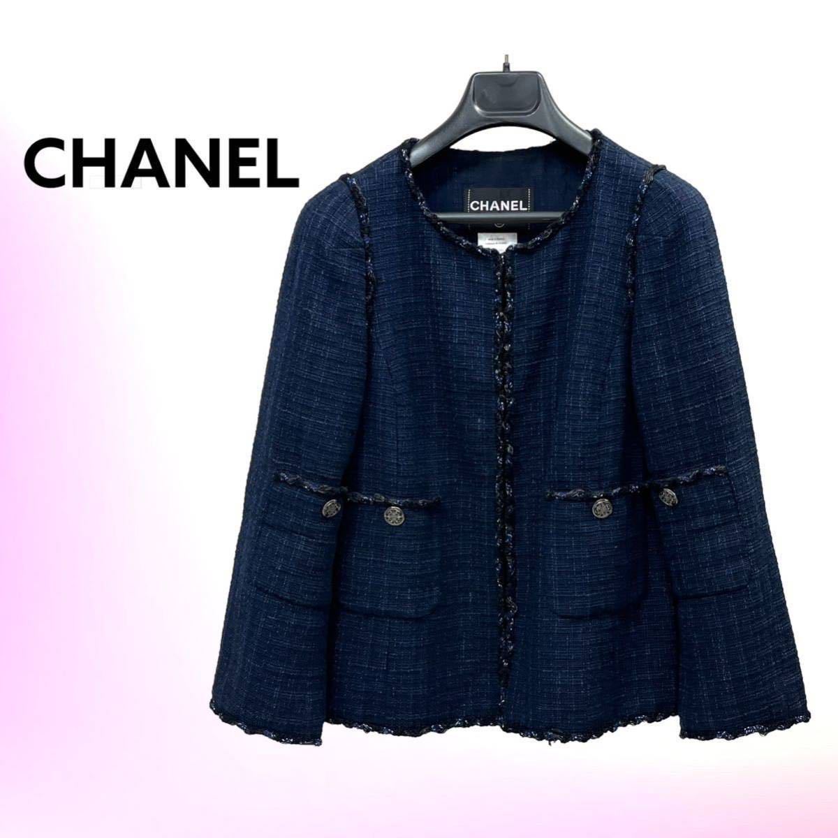 高級 CHANEL シャネル P38748 コットン ウール混 パイピングデザイン