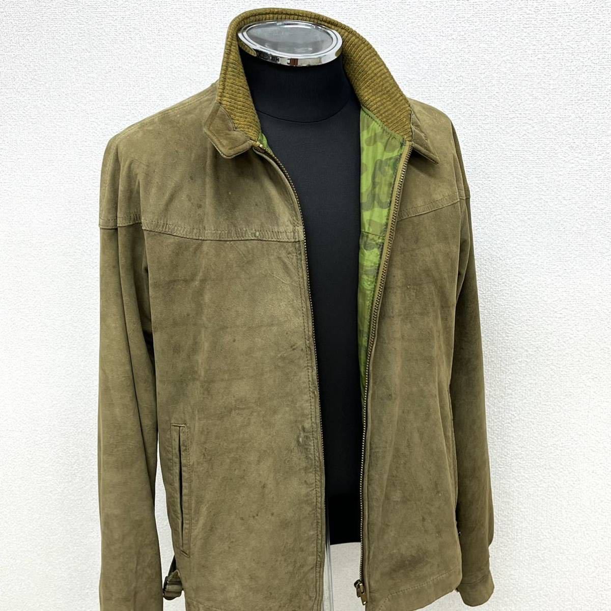 定価約15万 Nigel Cabourn ナイジェルケーボン 羊革 スエードレザー 裏地迷彩 シングルライダースジャケット メンズ 8036-00-90000