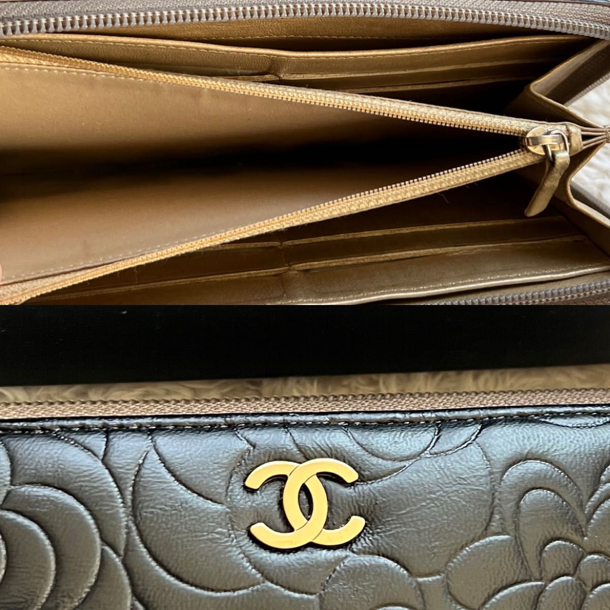 美品 CHANEL シャネル 長財布 カメリア ラウンドファスナー