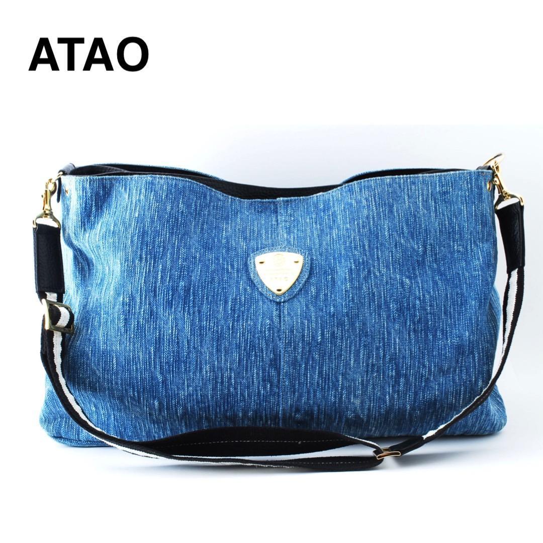 美品 アタオ ATAO チヴィ デニム ショルダーバッグ ハンドバッグ-