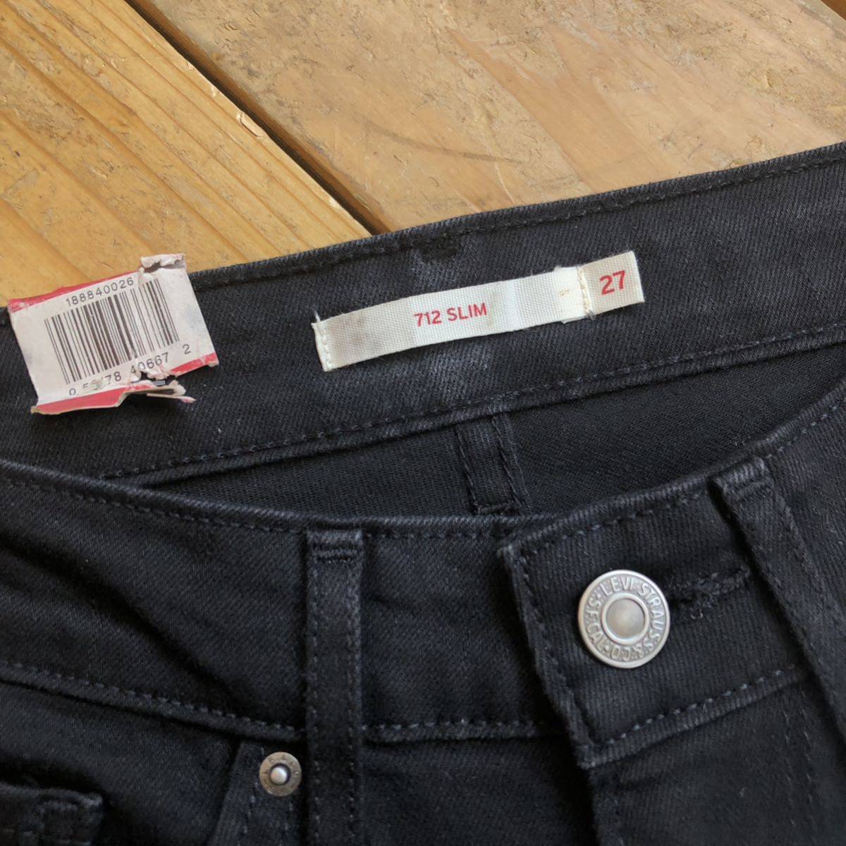 デッドストック Levis 712 デニムパンツ レディース W27 L32 スキニー スリムフィット ブラック ストレッチ性 USA古着 アメリカ仕入 P0879_画像6