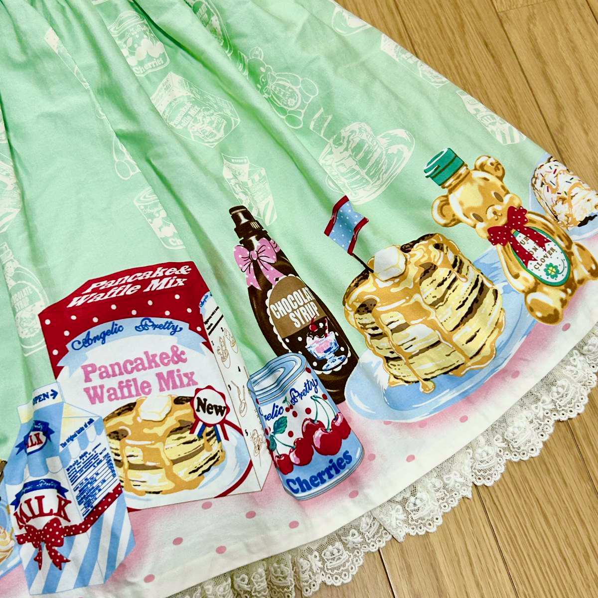 【初販品】＊Angelic Pretty＊Honey Cake切替ジャンパースカート＆カチューシャ（ミント）＊ 綿素材 パニエ付き パンケーキ  Honey Bear