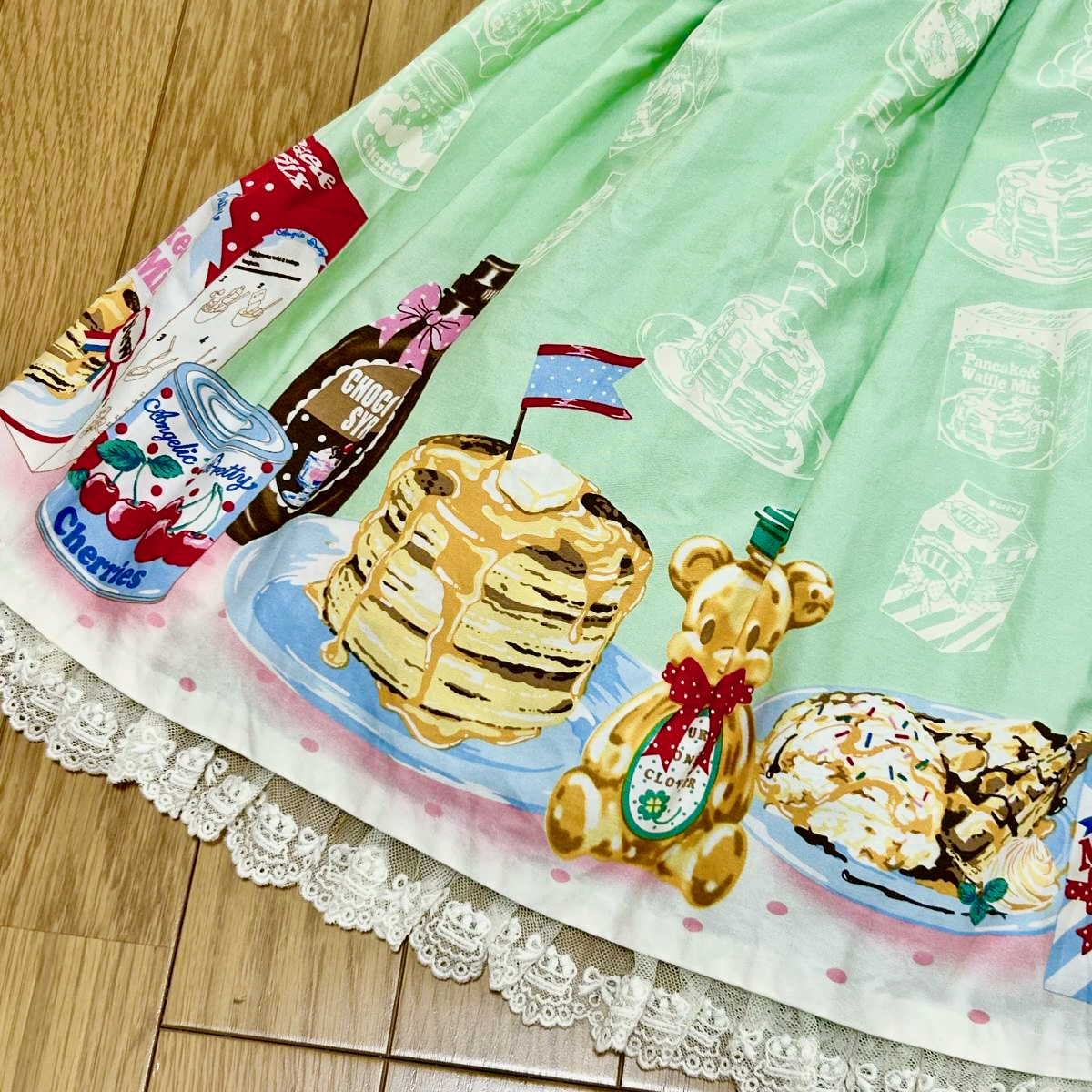 【初販品】＊Angelic Pretty＊Honey Cake切替ジャンパースカート＆カチューシャ（ミント）＊ 綿素材 パニエ付き パンケーキ  Honey Bear