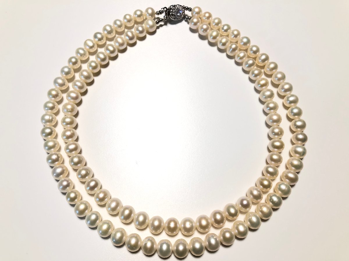 あす楽対応】 オーバル真珠 2連ネックレス 8㎜～9㎜玉 86.5g 真珠