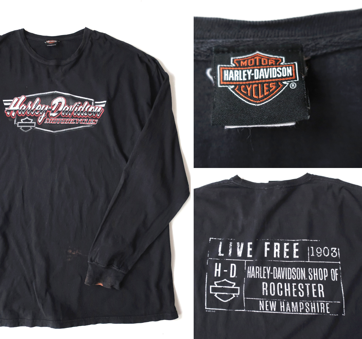 Harley-Davidson ビッグサイズ ロングTシャツ スウェットシャツ ブラック (3XL) ハーレーダビッドソン_画像1