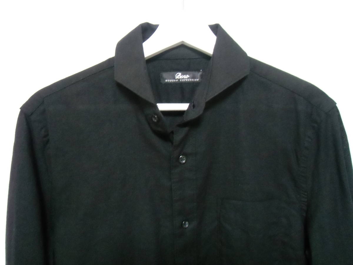 ★Beno コットンリネン ホリゾンタルカラー 7分袖シャツ ブラック サイズL★の画像3