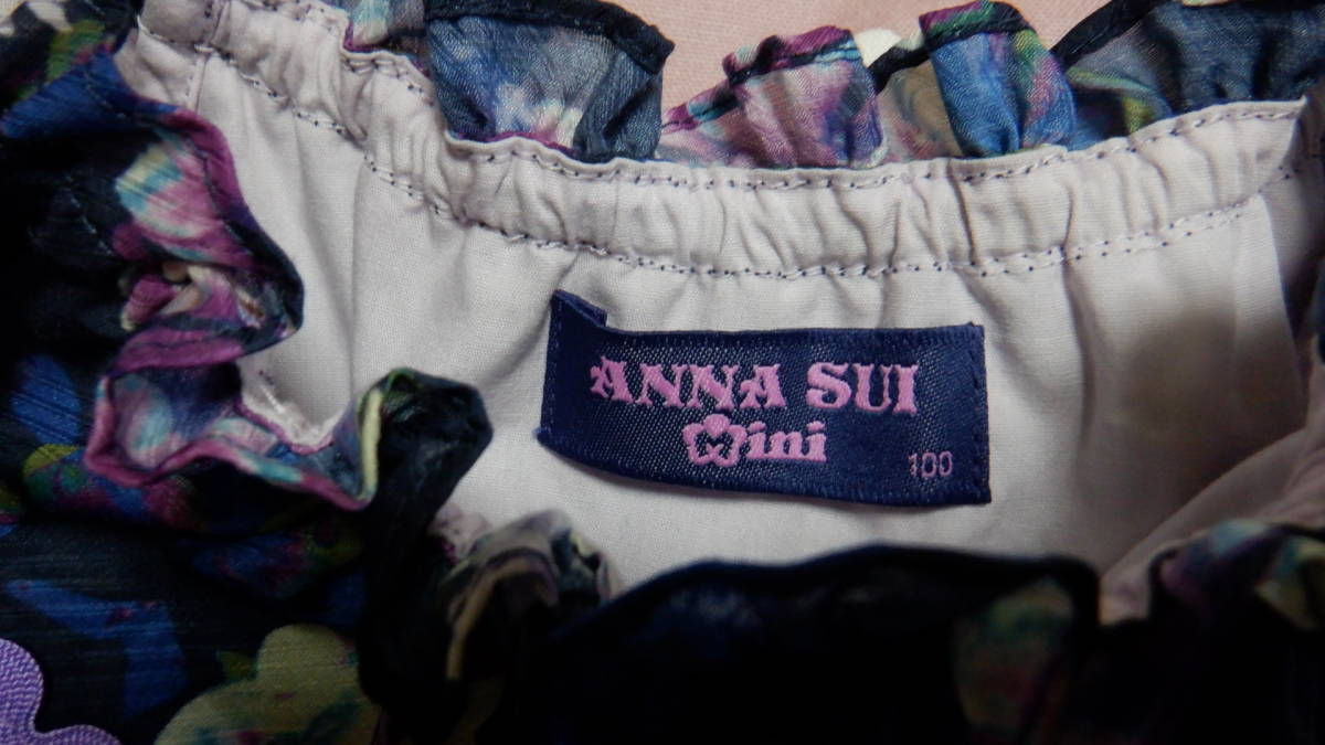 * Anna Sui Mini * off shoru цветочный принт One-piece * темно-синий *USED*100* прекрасный товар *19580 иен обычная цена *ANNASUImini*