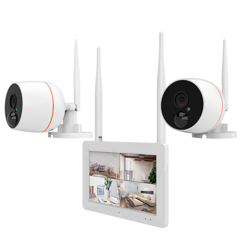 防犯カメラセット WiFi モニタ付レコーダー + カメラ2台 SDカード記録