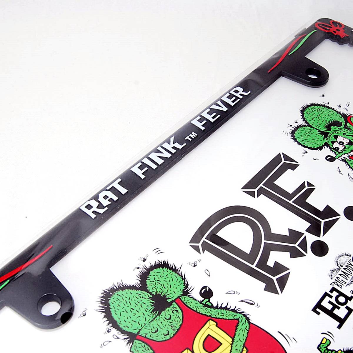 正規品 送料無料 Raised Rat Fink Face ロゴ ライセンスフレーム MG062BKRF ムーンアイズ ナンバーフレーム ナンバープレート レイズド_画像2