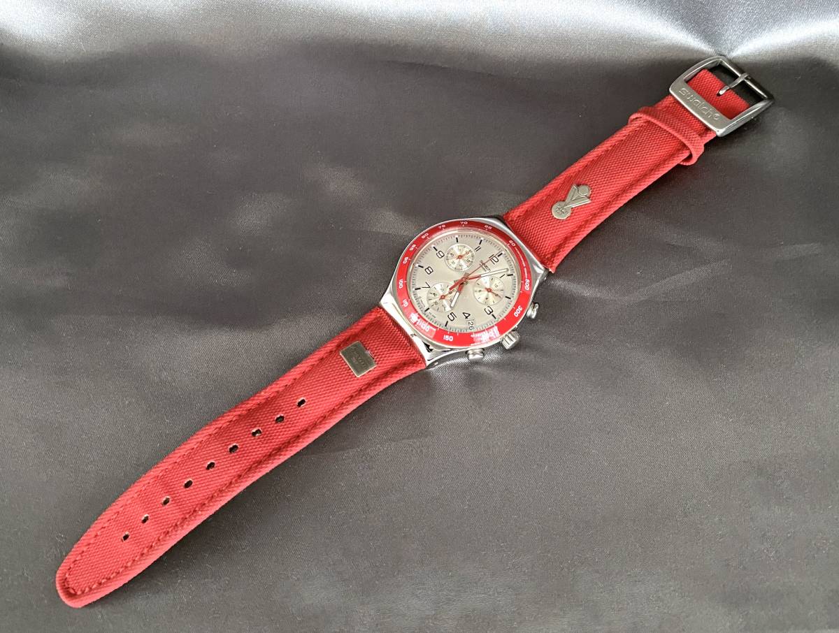 swatch IRONY スウォッチ 腕時計 クロノグラフ 稼動 赤 シルバー 日付