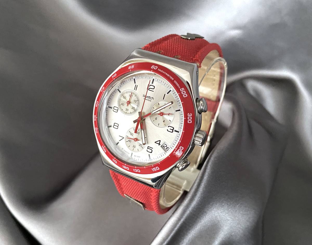 swatch IRONY スウォッチ 腕時計 クロノグラフ 稼動 赤 シルバー 日付