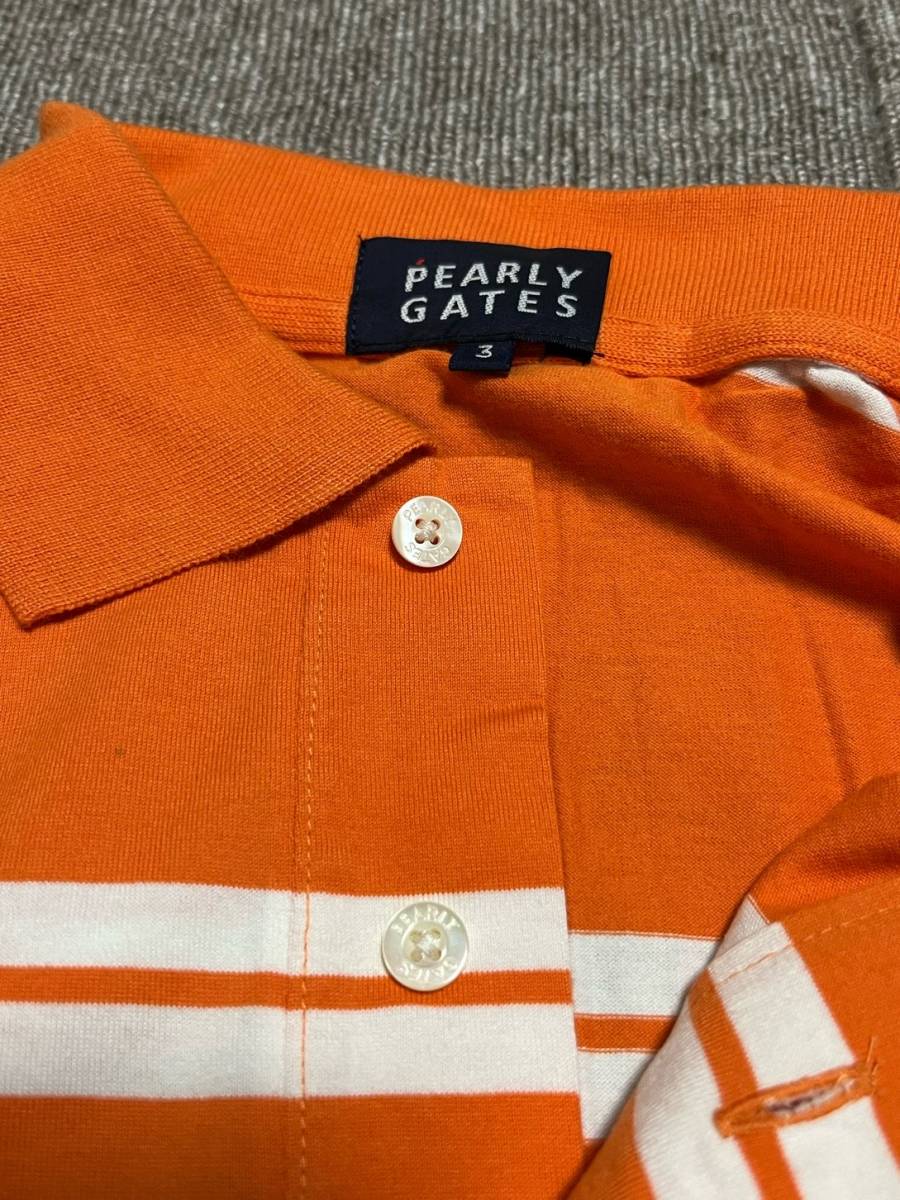 【美品】 PEARLY GATES パーリーゲイツ 半袖ポロシャツ ポロシャツ 半袖 オレンジ ホワイト 白 ボーダー 刺繍 3 S メンズ ゴルフウェア_画像7