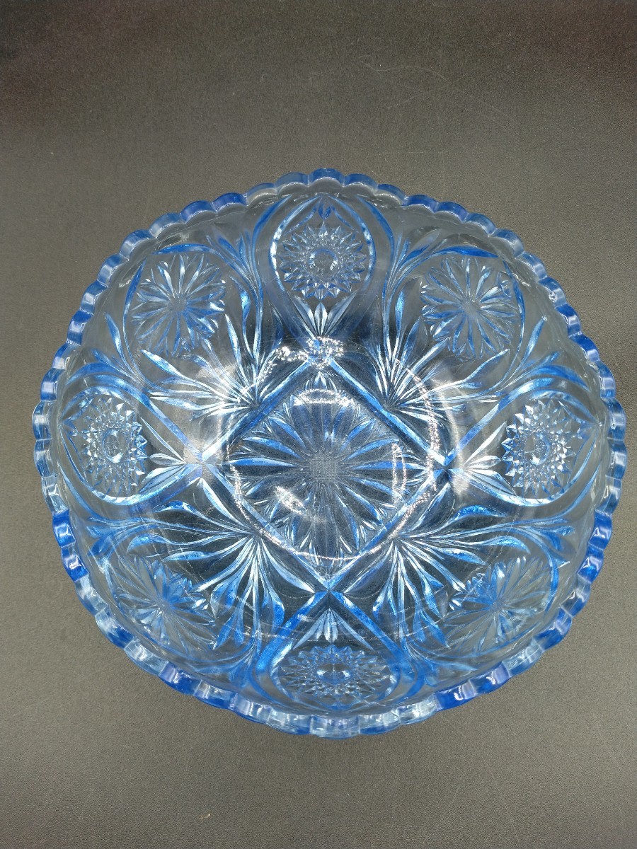 アンティーク プレスガラス ボウル 菓子器 鉢 中皿 18.8cm ガラス 皿_画像3