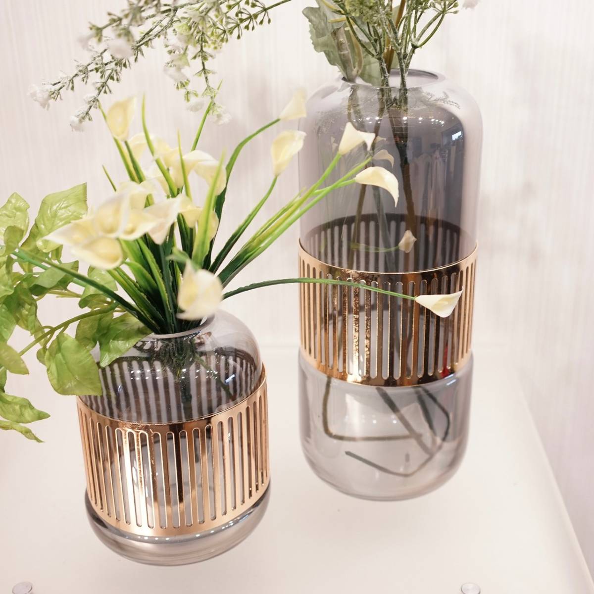 参考にお買い物♪ フラワーベース/花瓶/2個セット/造花付き/ガラス
