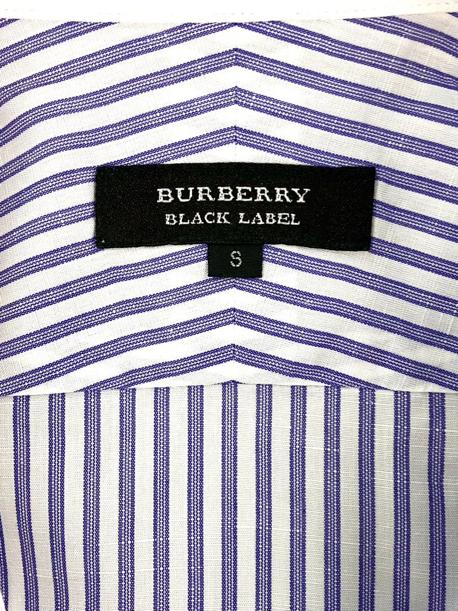 中古 バーバリー BURBERRY BLACK LABEL 半袖 ストライプ ボタンダウン シャツ パープル サイズ S(38) メンズ　三陽商会 07011_画像6