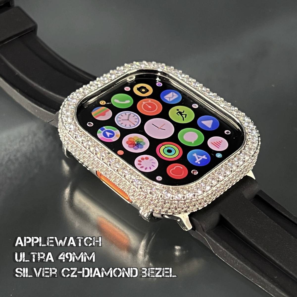 シルバー アップルウォッチ 49mm 49ミリ ウルトラ ultra CZダイヤモンド ベゼル カバー ケース　ウルトラ2 APPLEWATCH 動画 01model_画像1