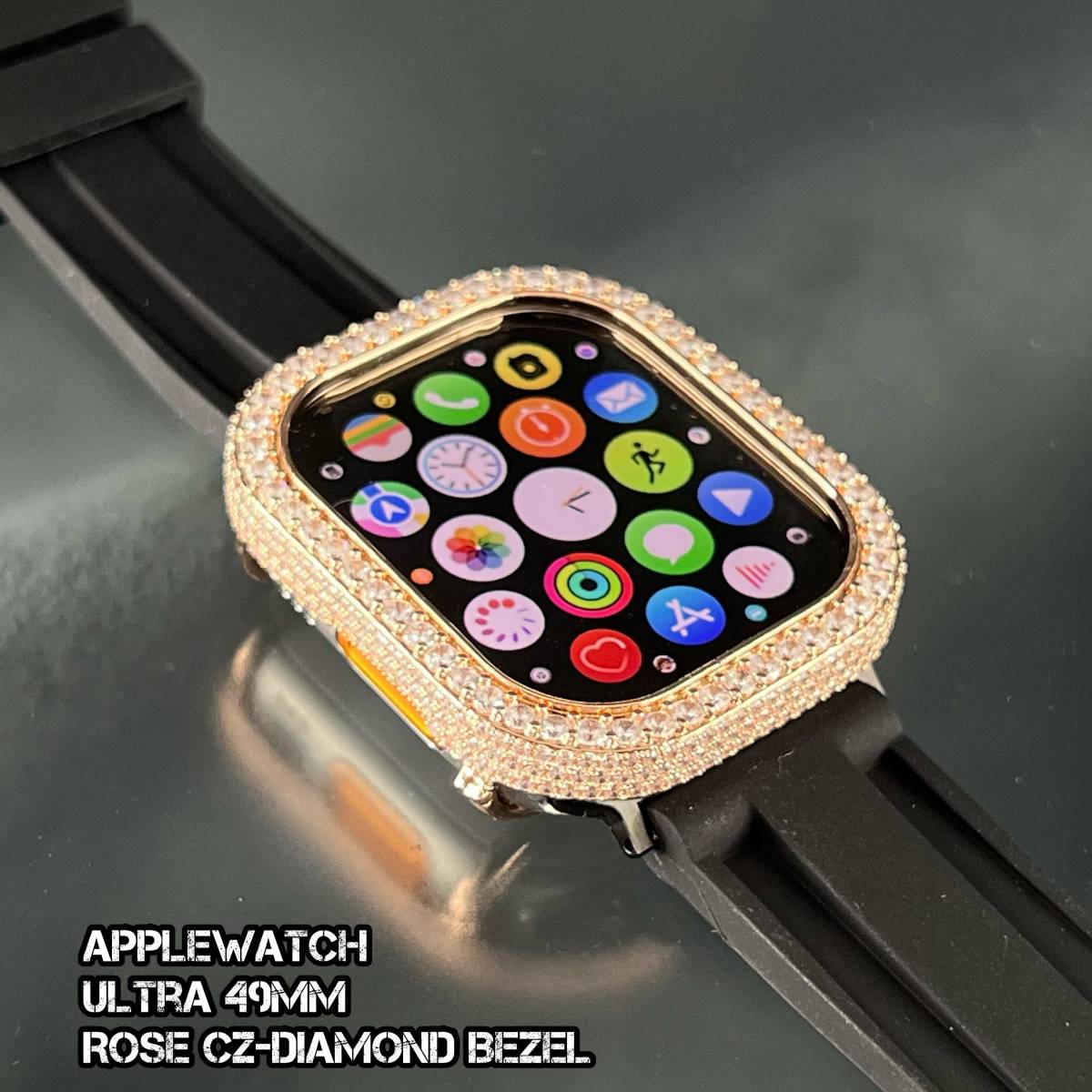 ローズ アップルウォッチ 49mm 49ミリ ウルトラ ultra CZダイヤモンド ベゼル カバー ケース APPLEWATCH 動画 01model