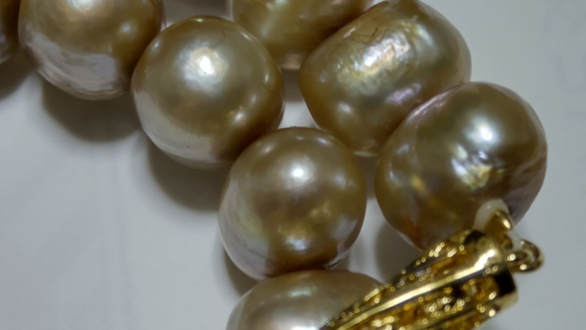 ルチル入り水晶とゴールド真珠６２g、４０cm_画像6