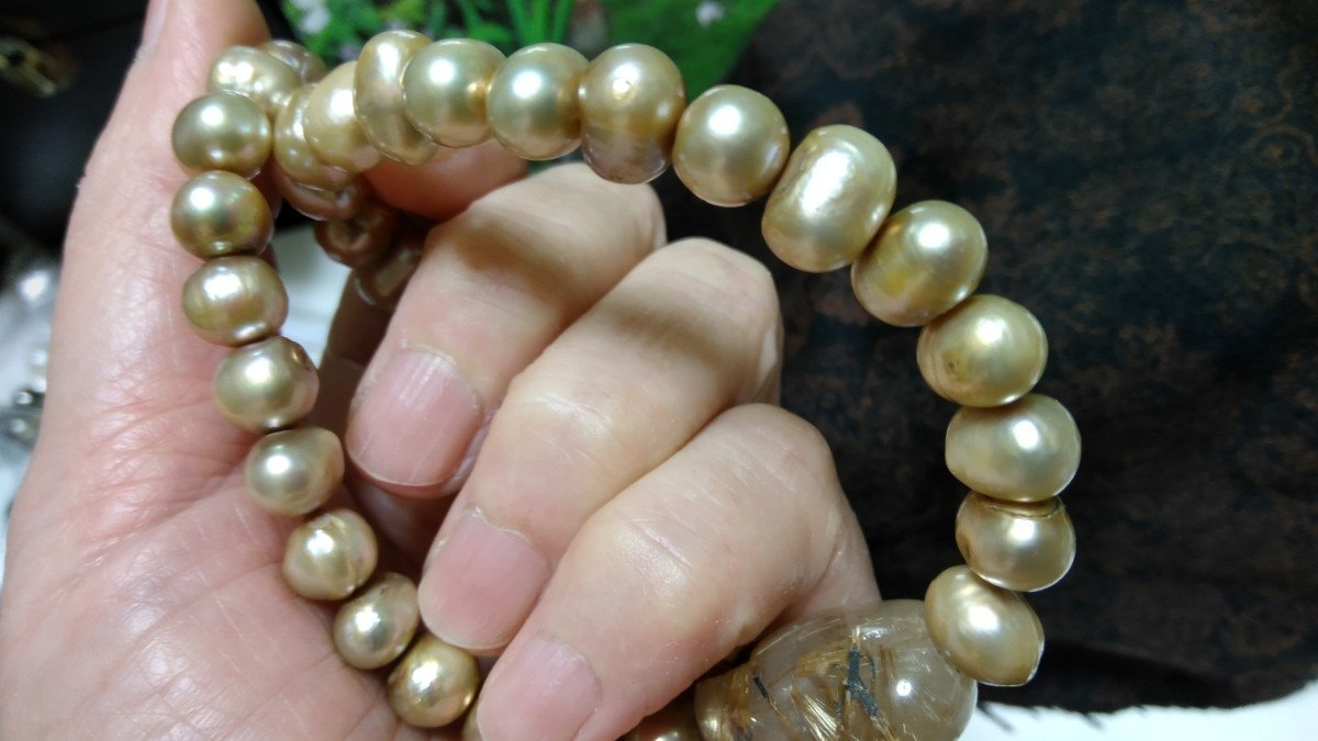 ルチル入り水晶とゴールド真珠６２g、４０cm_画像3