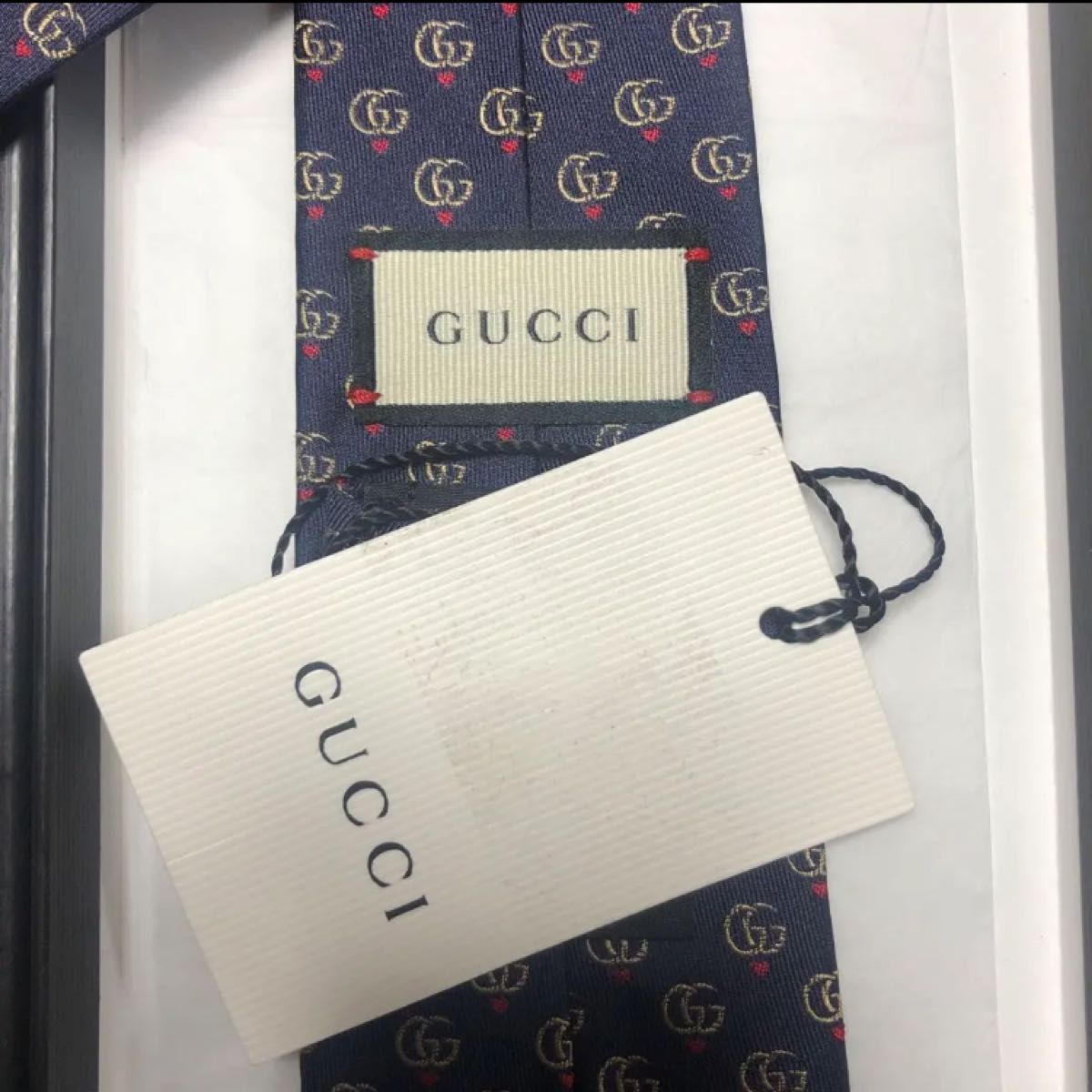 未使用タグ付 GUCCI グッチ ネクタイ 紺・赤 GG柄 ハート｜Yahoo