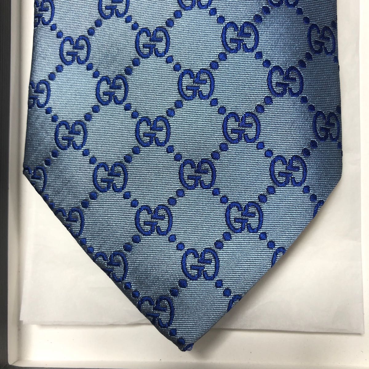 未使用 GUCCI グッチ ネクタイ 青紺 GG柄 インターロッキングG
