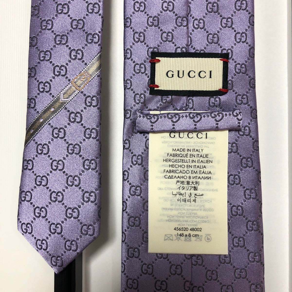 未使用 GUCCI グッチ ネクタイ 紫 GG柄 インターロッキングG 光沢・艶-