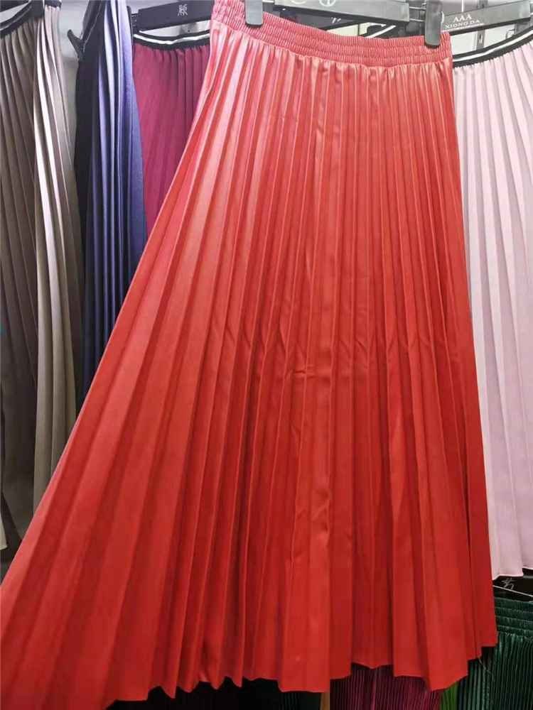 INSスタイル 韓国ファッション スカート PUレザー ロングスカート フリー レッド