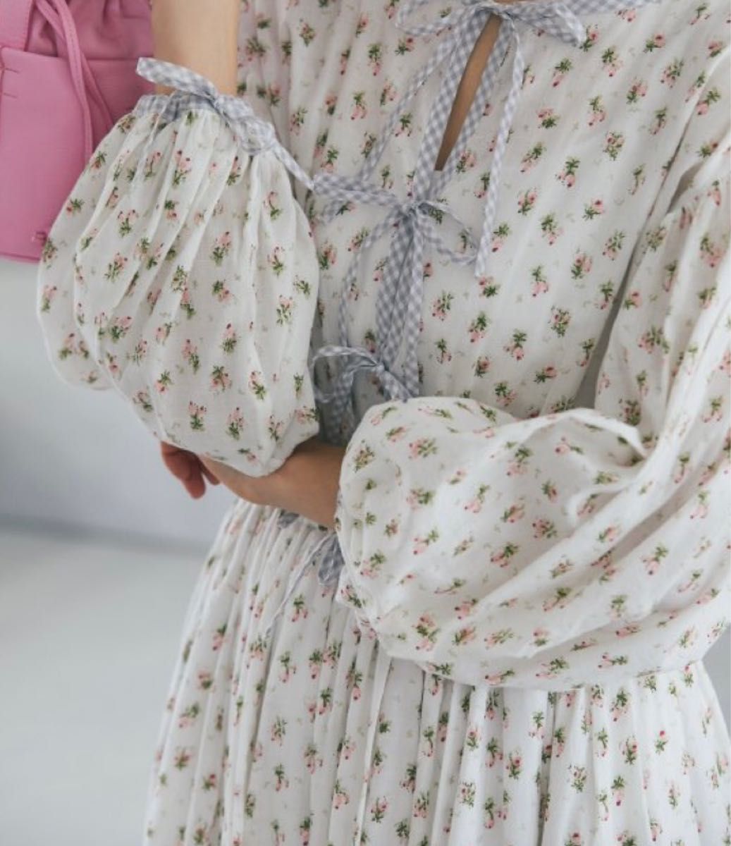 新品未使用品 セブンテン 小花ローンギンガムパイピングドレス(ピンク