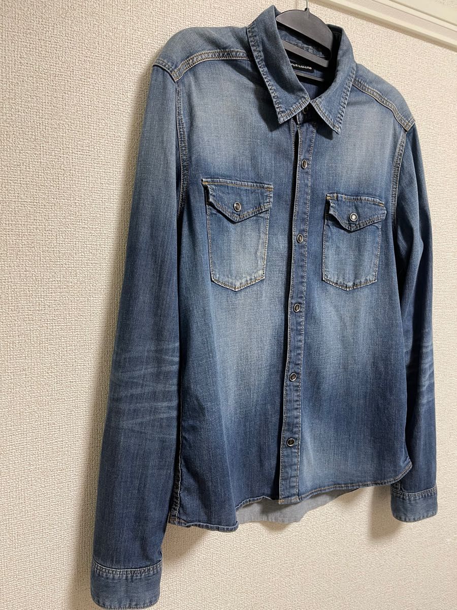 ラウンジリザード　ウエスタンシャツ デニムシャツ　美品　ビンテージ　 Wrangler シャンブレーシャツ ラングラー　ストレッチ