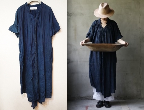 Tabrik タブリク 濃泥藍染めギャザーローブ gather robe Tabrik タブリク 濃泥藍染めギャザーローブ gather robe