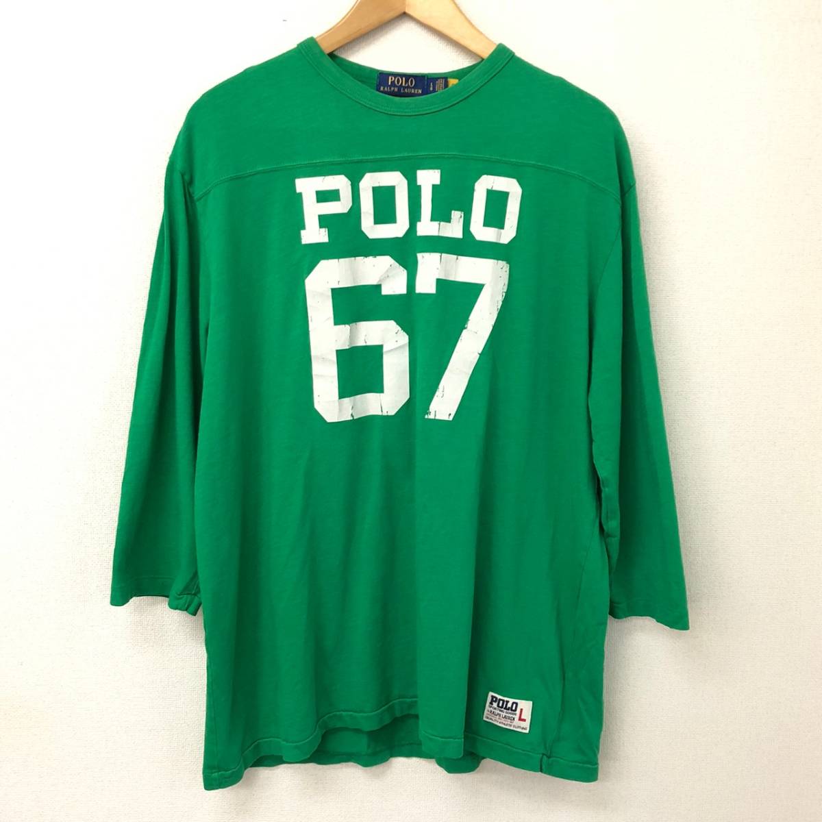 □POLO RALPH LAUREN ベースボールTシャツ L(180/100A) 緑 ポロラルフローレン 七分袖 CLASSIC FIT 複数落札同梱OK B230512-305●_画像1