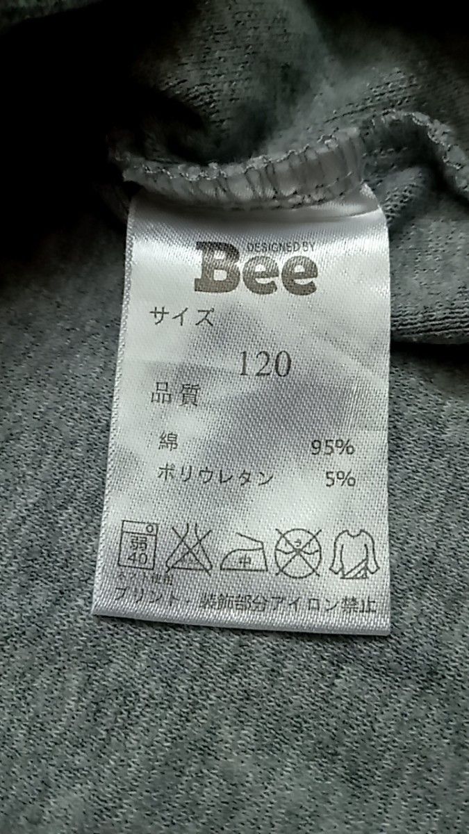 Bee ビー 半袖Tシャツ グレー 120サイズ セーラー風 リボン付き ホワイトパイピング USED 子供服  半袖トップス