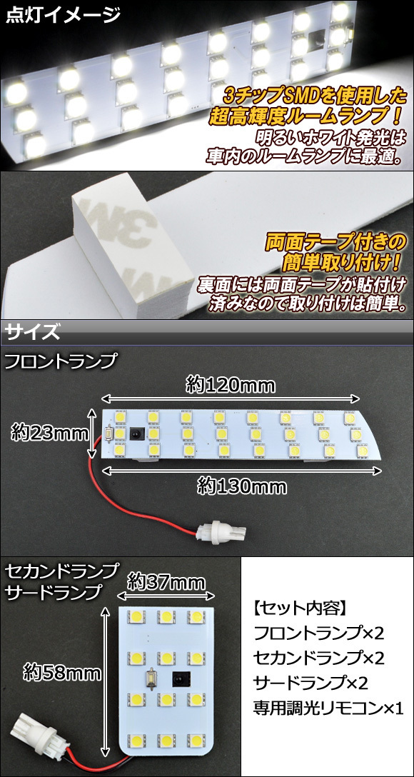 調光式 LEDルームランプセット トヨタ アルファード/ヴェルファイア 20系 2008年05月～ 96連 リモコン付き AP-SRL-T18C-96_画像2