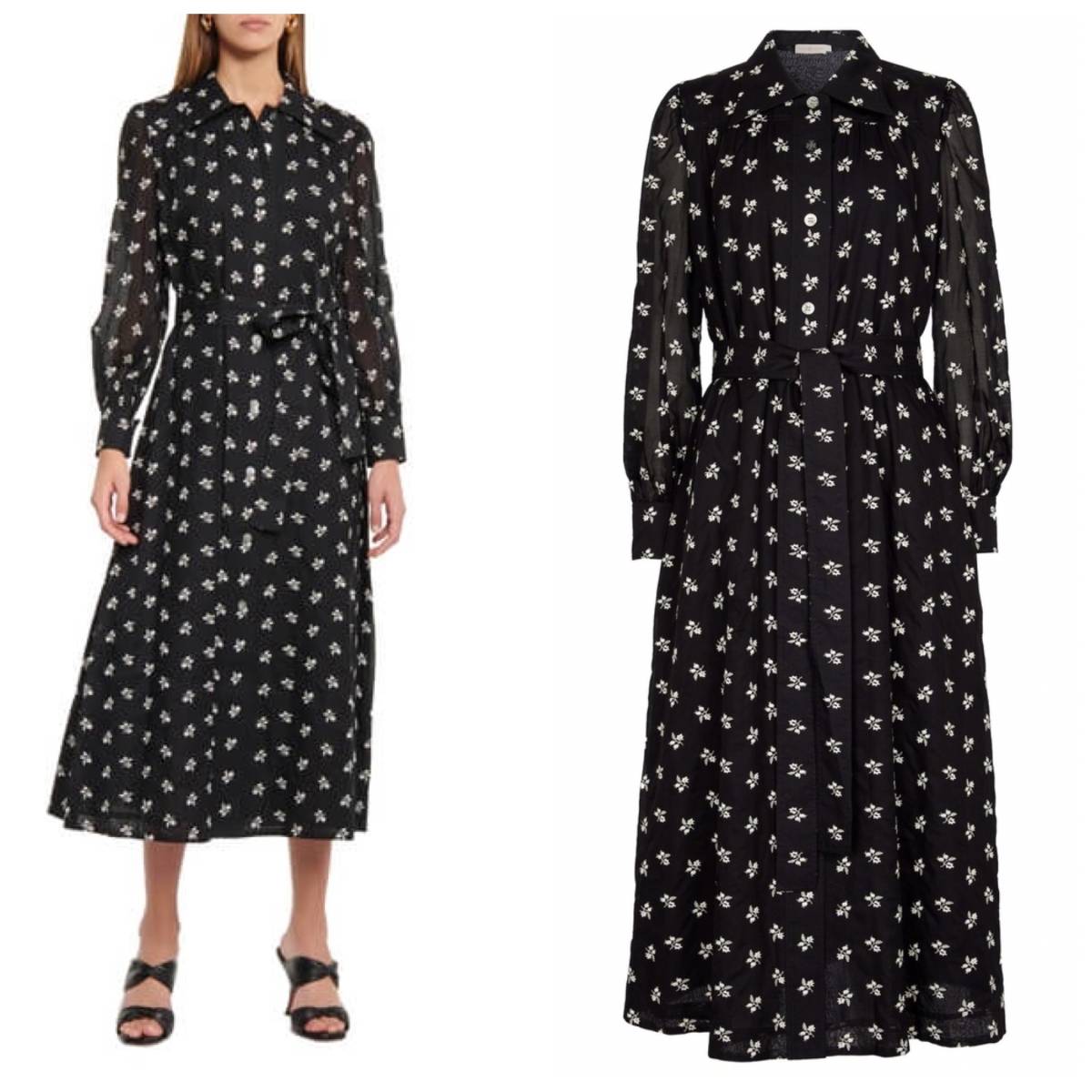 ☆ToryBurch☆23早春新作トリーバーチ花柄ブラックシャツワンピース