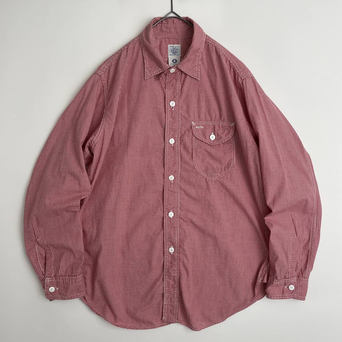 極美品】POST O'ALLS -C-Post- size/M (ja) ポストオーバーオールズ ミニギンガムチェックシャツ 大きめ 長袖 レッド  USA製 overalls