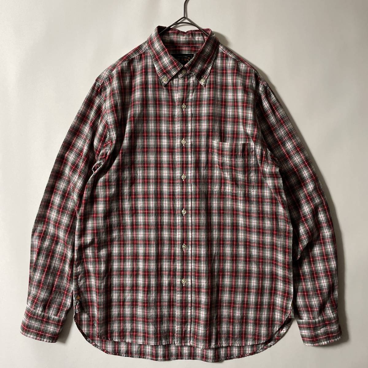【日本製】BEAMS+ size/M (hb) ビームスプラス ボタンダウンチェックシャツ BD 長袖 レッド 赤_画像1