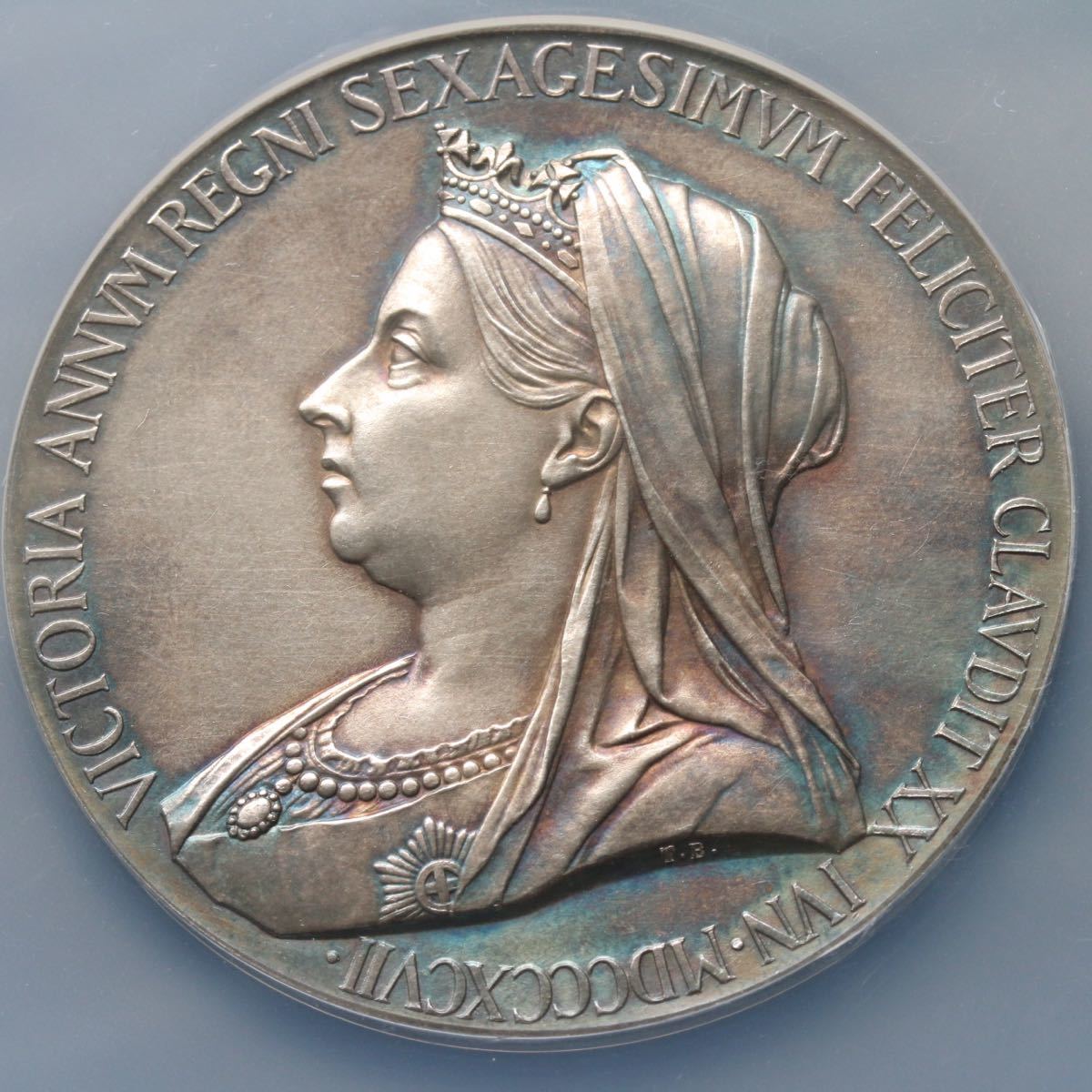 イギリス 1897年 ヴィクトリア女王 55ｍｍ 銀メダル NGC MS61 トーン