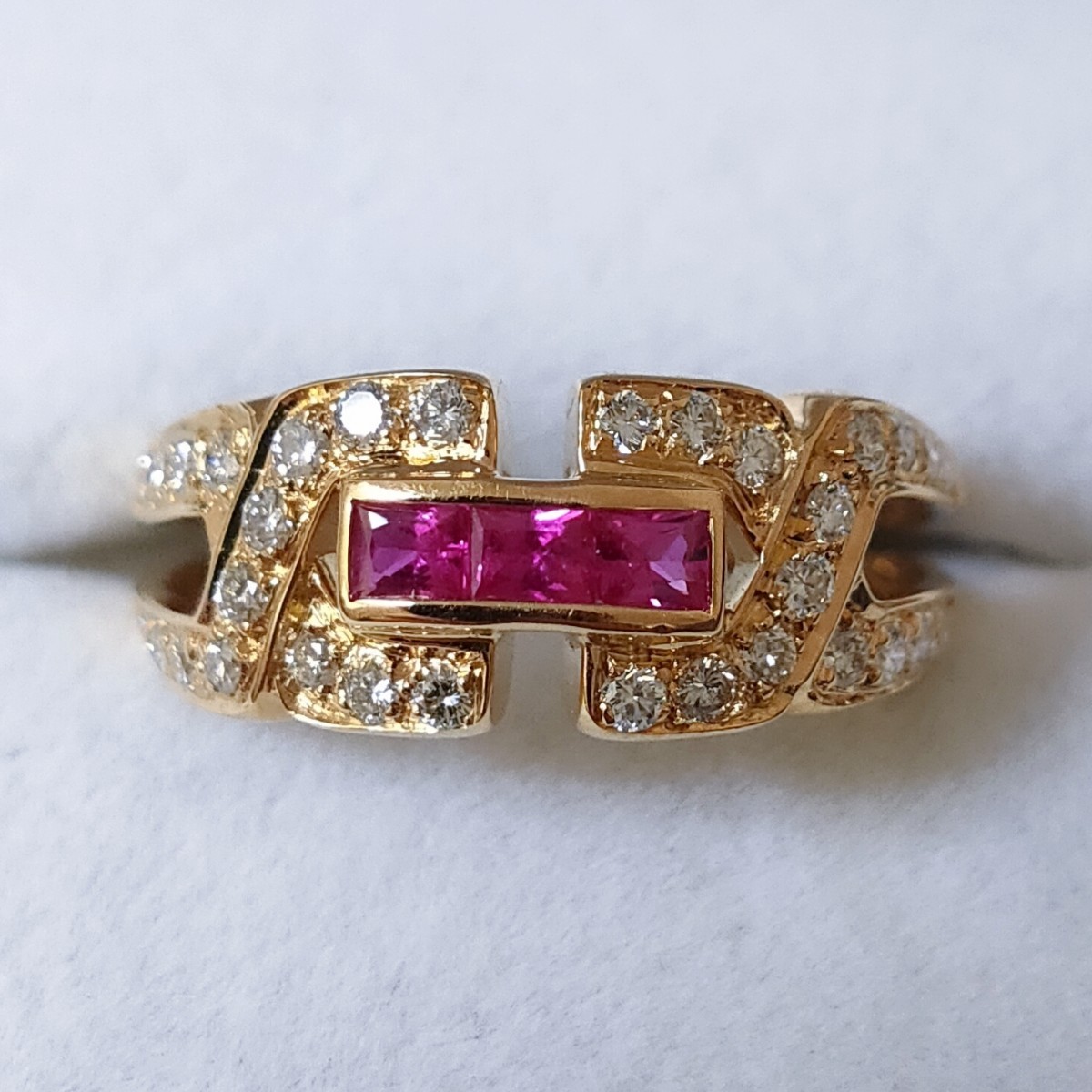 ダイヤモンド×ルビー リング K18YG 0.68ct 0.30ct 3.9g-