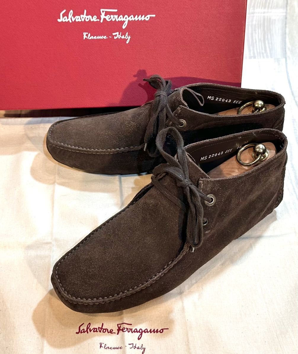 Salvatore Ferragamo フェラガモ◆26cm 7.5 3E◆ドライビングシューズ モカシン 革靴 本革 スエード ワラビーシューズ ITALY製 メンズ 焦茶_画像1