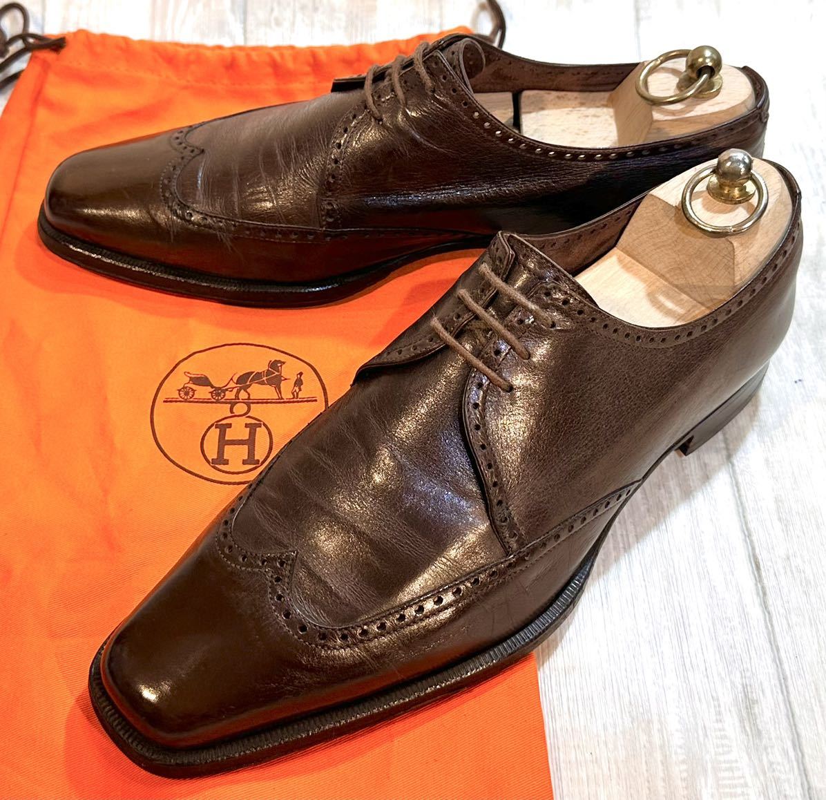 HERMES エルメス◇27cm 42◇Italy製◇ウイングチップ ダービーシューズ