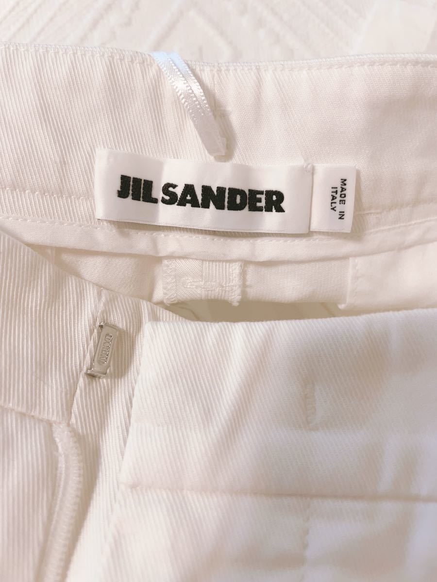 美品 JIL SANDER ジルサンダー テーパードパンツ クロップドパンツ スラックス スリム ノータック コットン ストレッチ M相当 白 イタリア_画像1