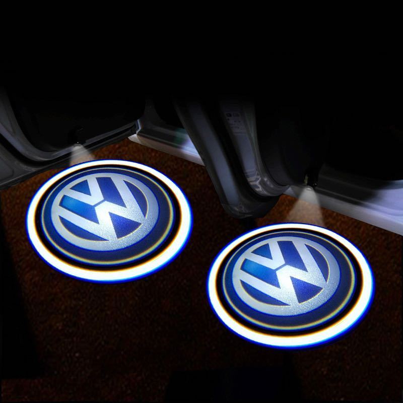 VW 2個　セット　メーカーロゴLEDカーテシランプ/ウェルカムライト/ドアランプ 【配線不要、穴あけ不要】簡単取付